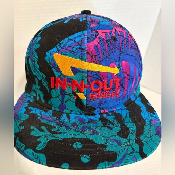 IN N OUT BURGER Blue Neon Retro Hat W/ Black Adjustable Snap Back Baseball Cap - Picture 9 of 10
